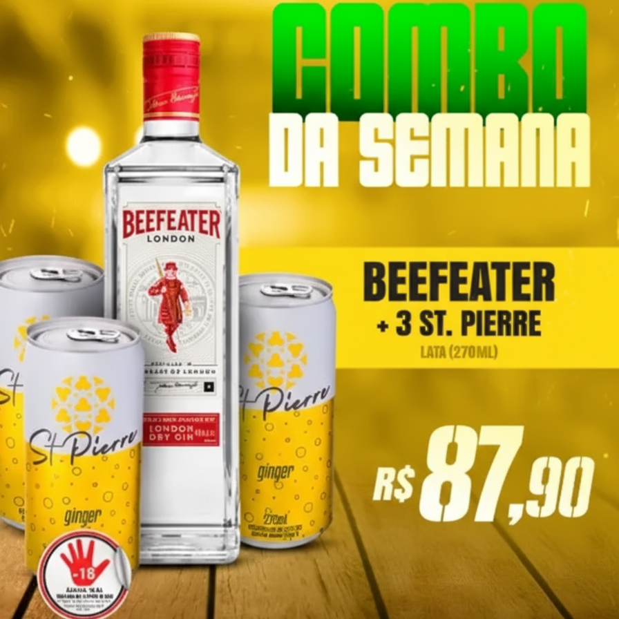 Combo Beefeater (Gin Beefeater 750ml + 6 Red Bull 250ml + Gelo)